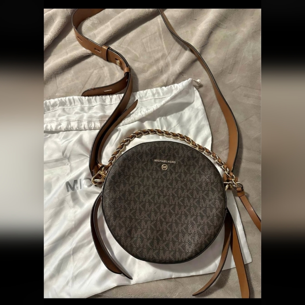 Michael Kors Signature Brown Crossbody Bag With Short Chain Strap Included